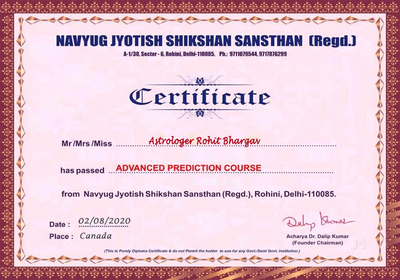 Astrologer Rohit Bhargav +91-6284329978